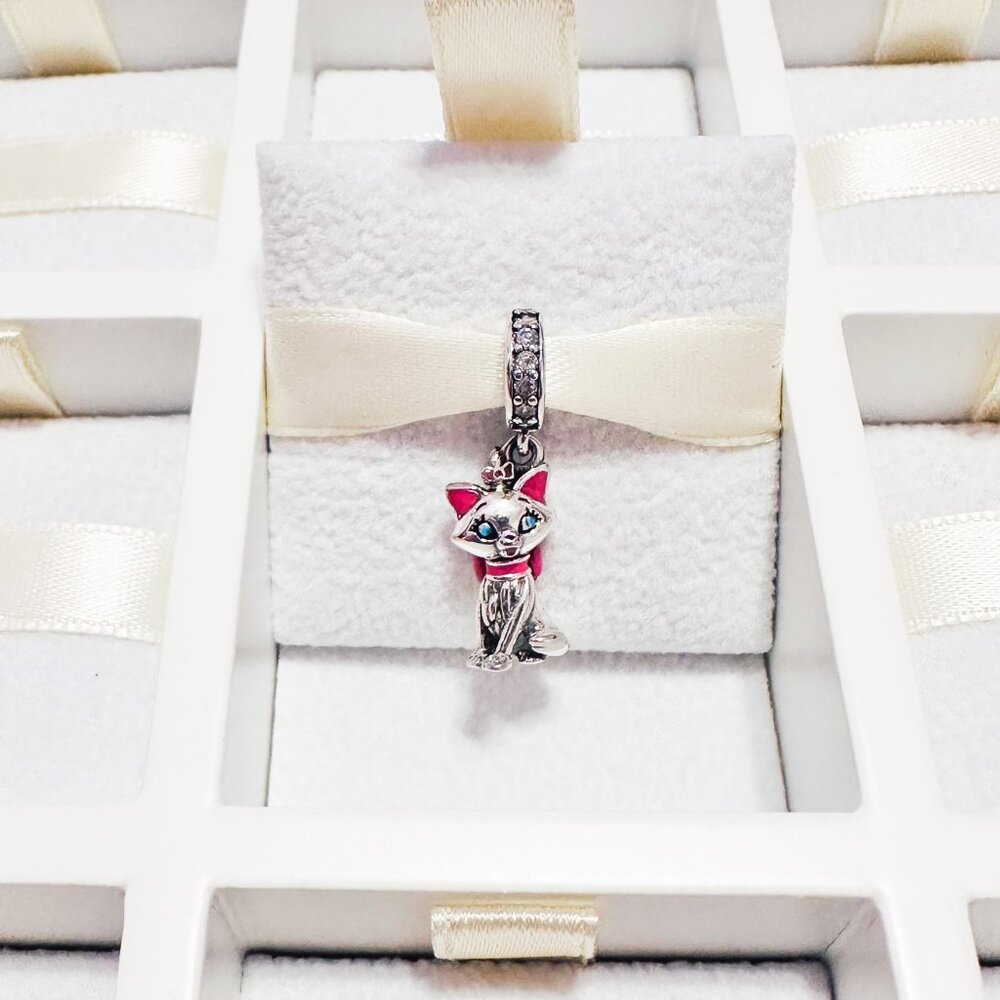 925 Sterling Silver Marie Cat Dangle Charm Fits Pandora Bracelets And Bangles